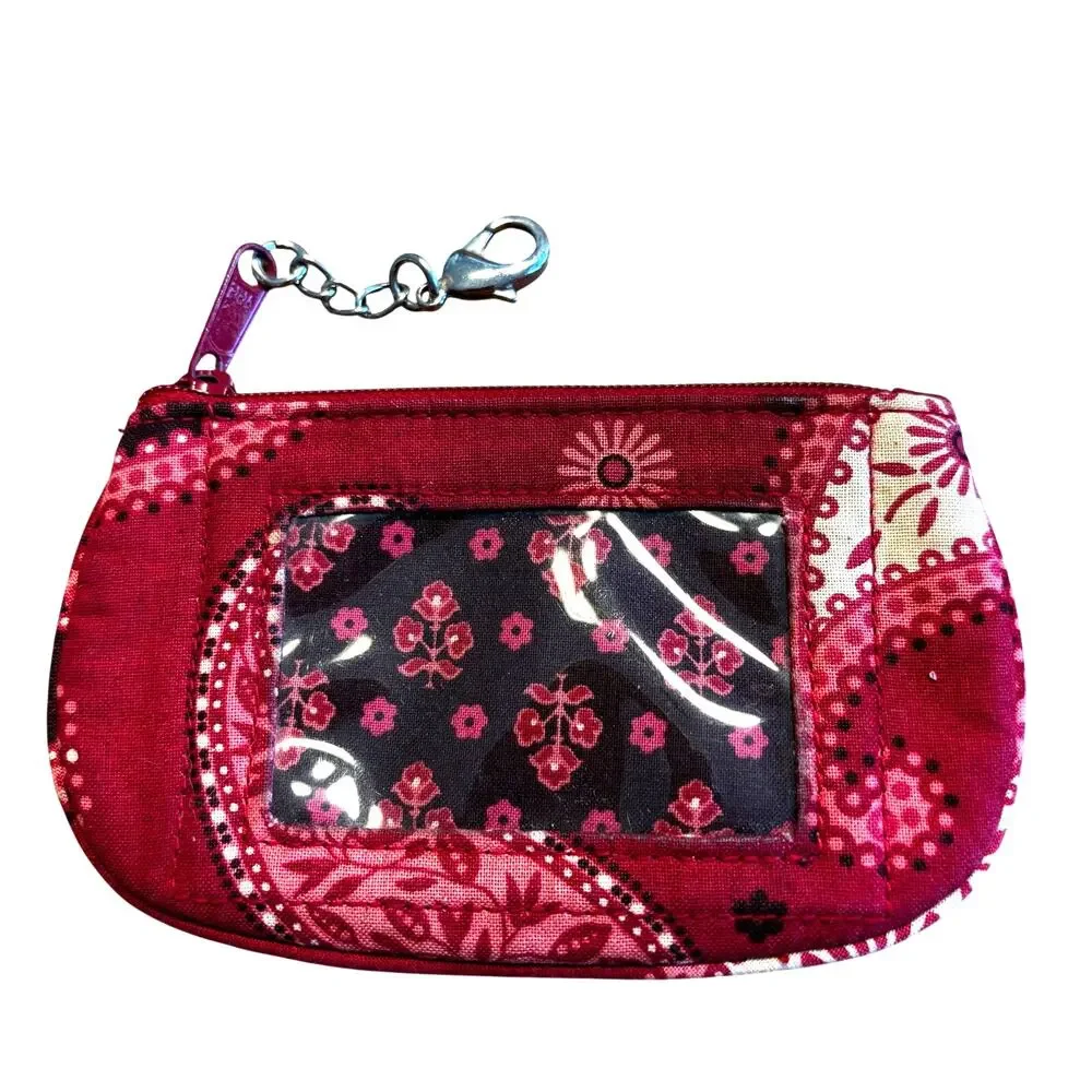 Vera Bradley red coin purse ID wallet Americana bandana print cotton fabric zip